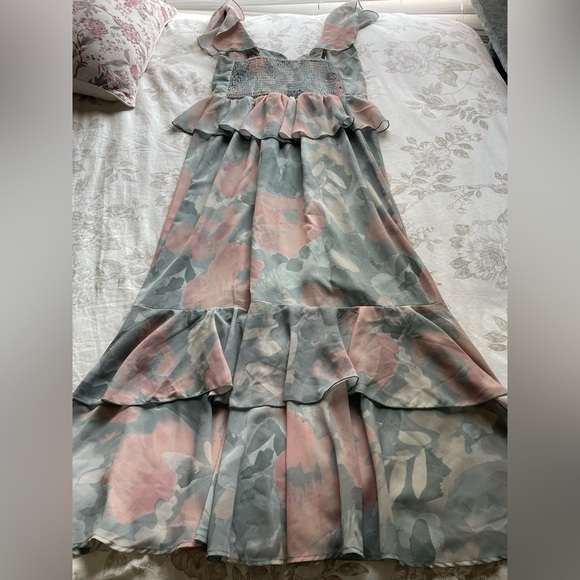 Show Me Your MuMu Reese Ruffle Maxi Dress Medium Watercolor Floral Wedding Guest - Picture 4 of 9